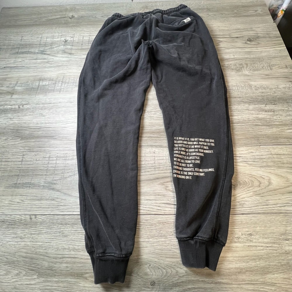 YoungLA Joggers Mens XL Black Faded Vintage Wash Graphic Quote Sweatpants Gym