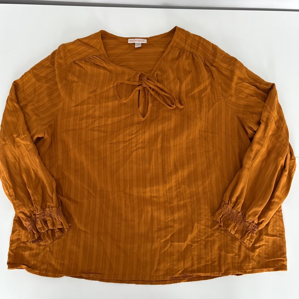 KNOX ROSE Women’s Loose Fit  Long Sleeve Yellow Dressy Top Blouse Size XXL