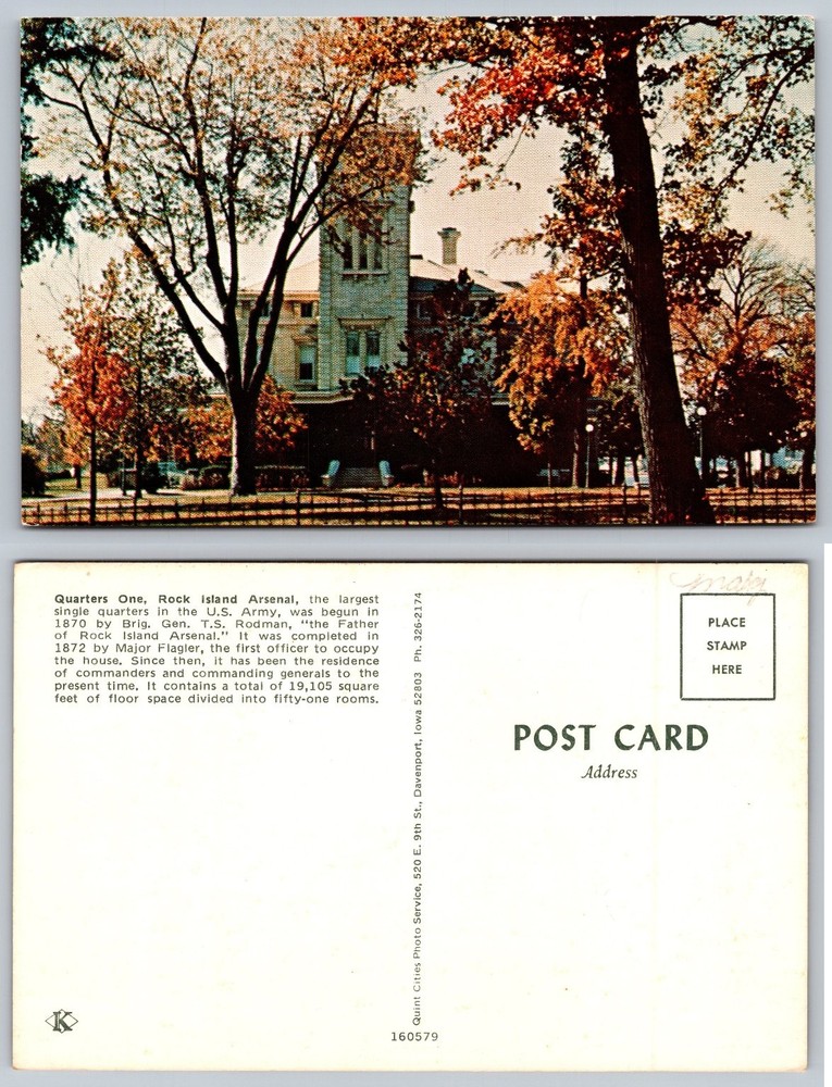 Rock Island Arsenal Quarters One Postcard Davenport Iowa Historic Home