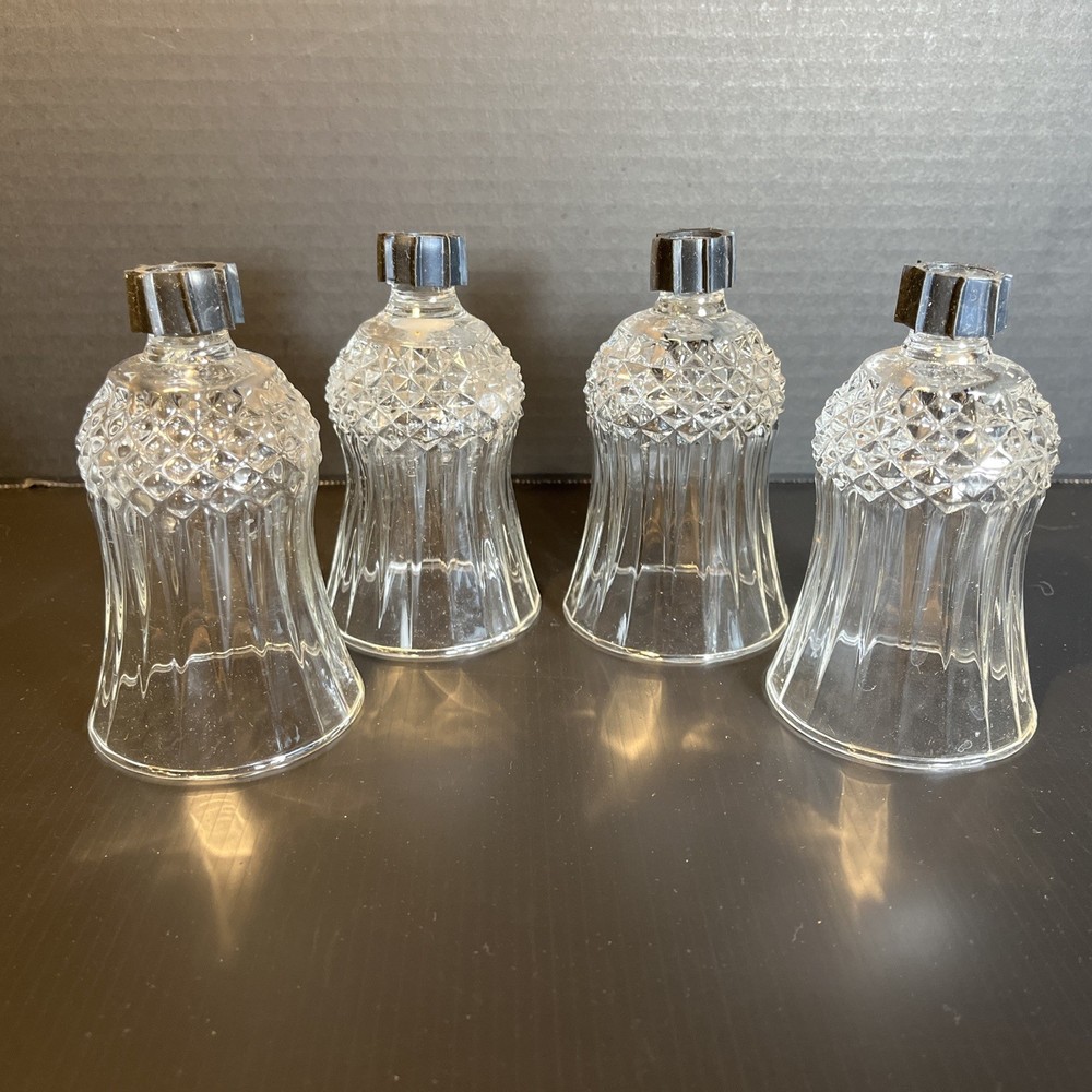 4 Vtg Homco Diamond Point Clear Cathedral Glass Peg Votive Candle Holders Set