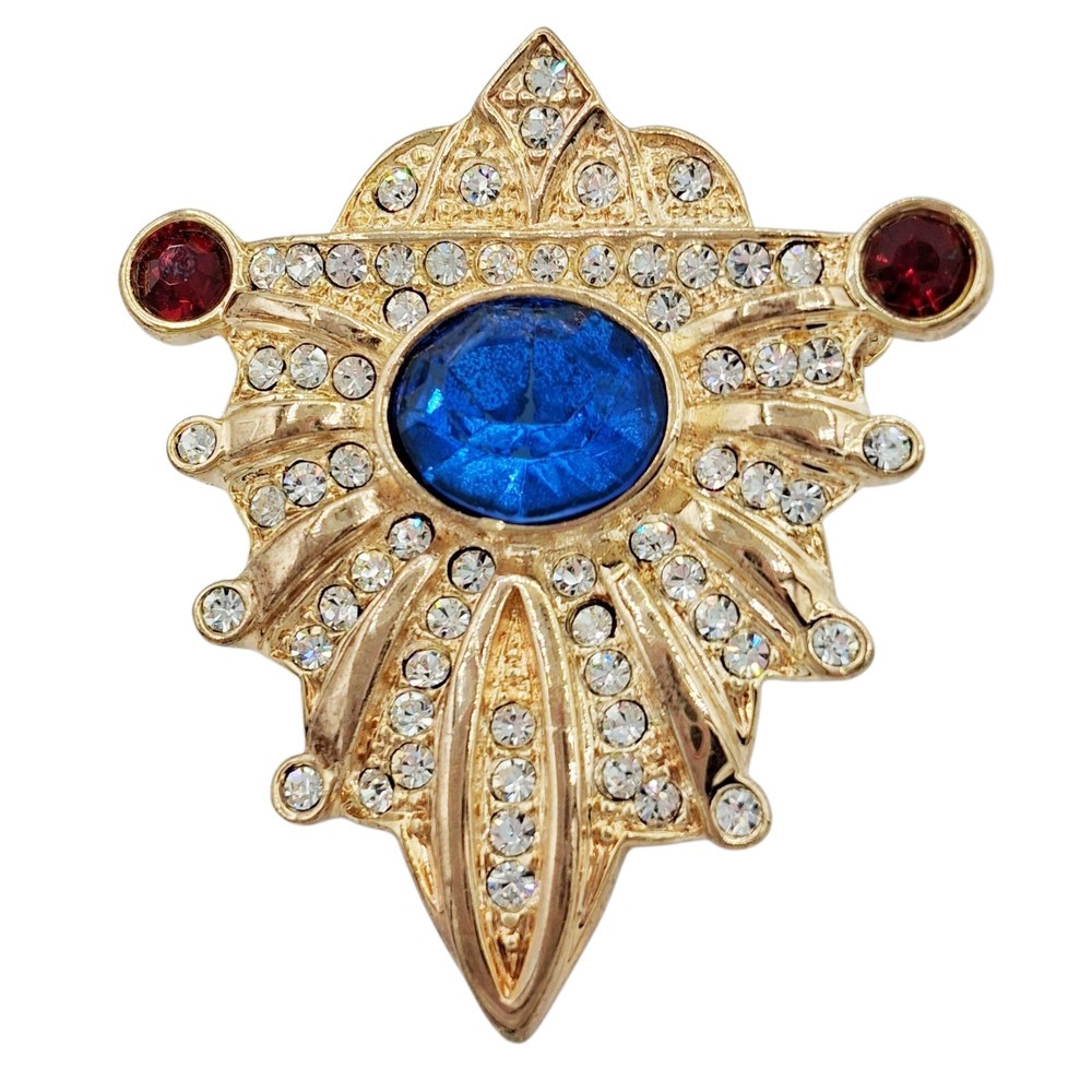 Vtg Patriotic Shield Pin Red White Blue Enamel Gold Tone Brooch USA Jewelry