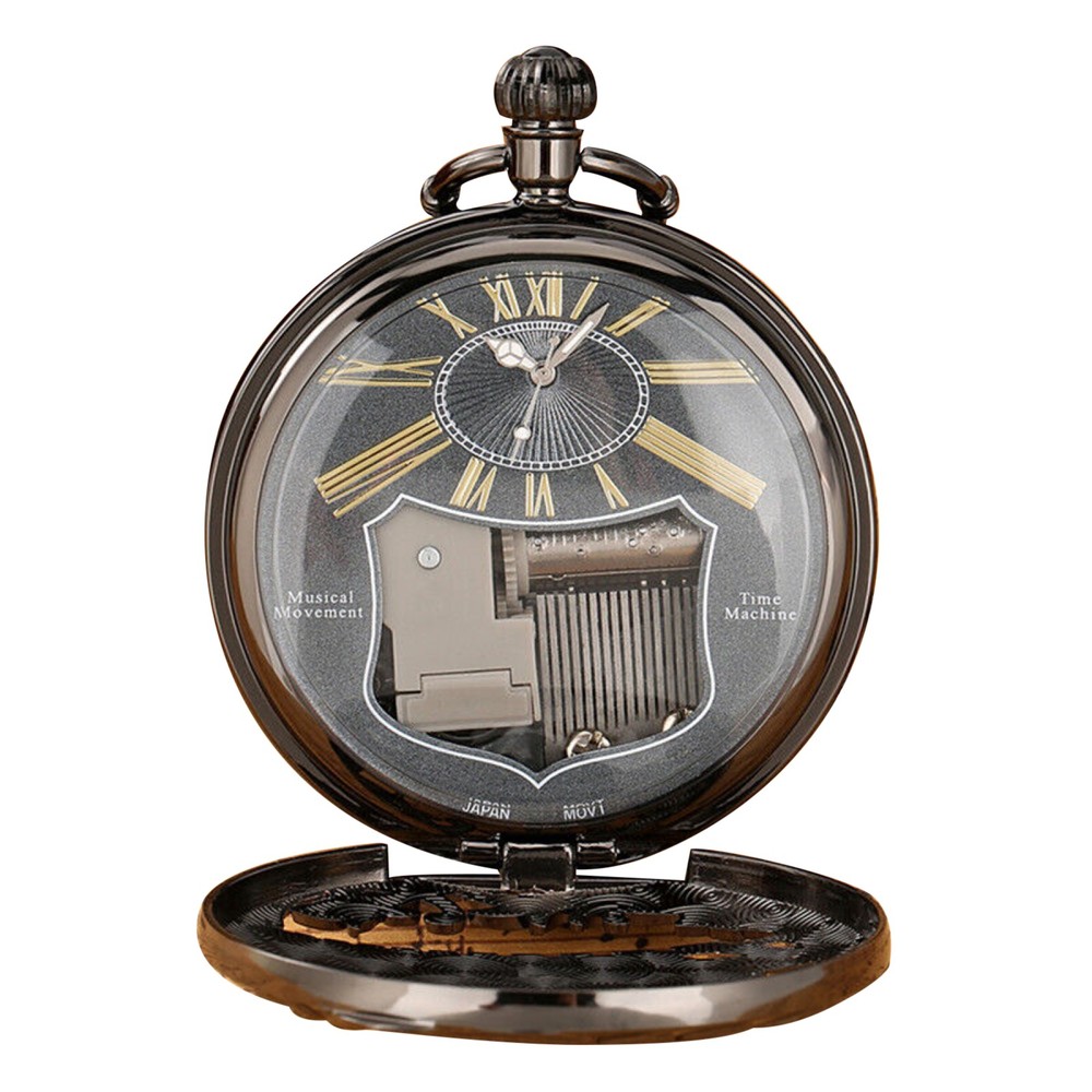 2 In 1 Luxury Vintage Quartz Pocket Watch Musical Box Holiday Birthday Gift