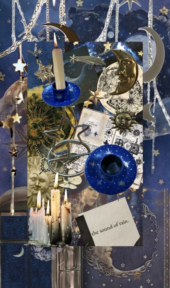 Vintage Celestial Whimsygoth Hand Painted Cobalt Blue & Gold Stars Candle Holder