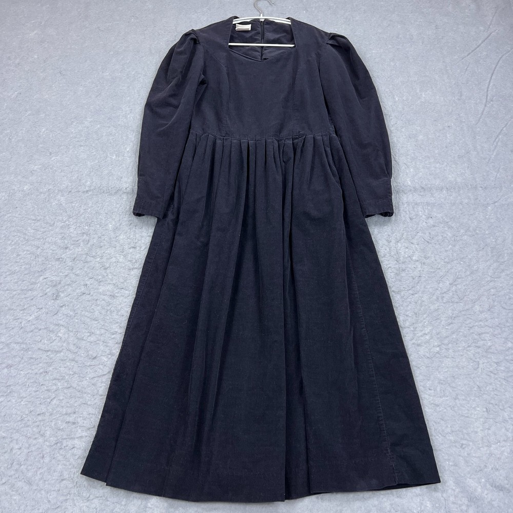 VTG Laura Ashley Dress Women's 10 Blue Corduroy Puff Sleeve Cottagecore Prairie
