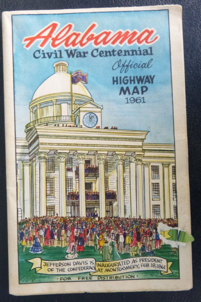 1961  Alabama  road  map Official state highway Civil War Centrnnial
