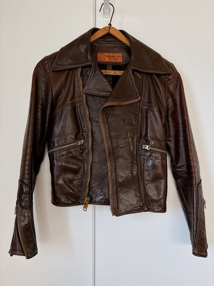 70s OSHWAKON Leather Riders Jacket XS Rare Double Style