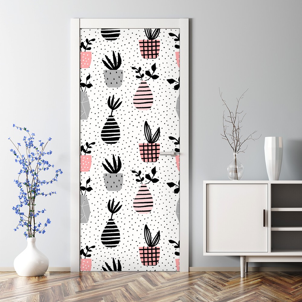 Vases and pots Bubble Free Door sticker black and white Decal Decor