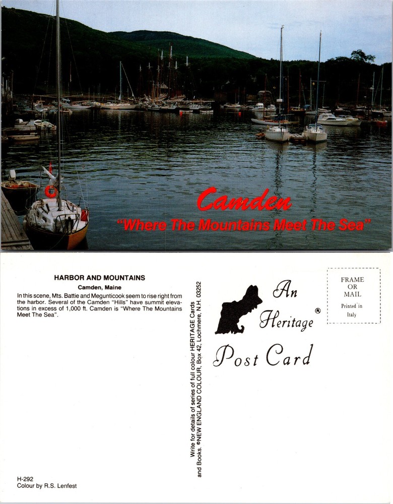 Harbor and Mountains Camden Maine ME Postcard