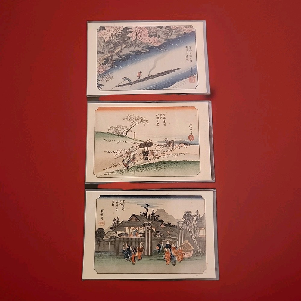 Lot of 3 Vintage Japanese Woodblock Print Postcards Unused Kyoto Japan Art