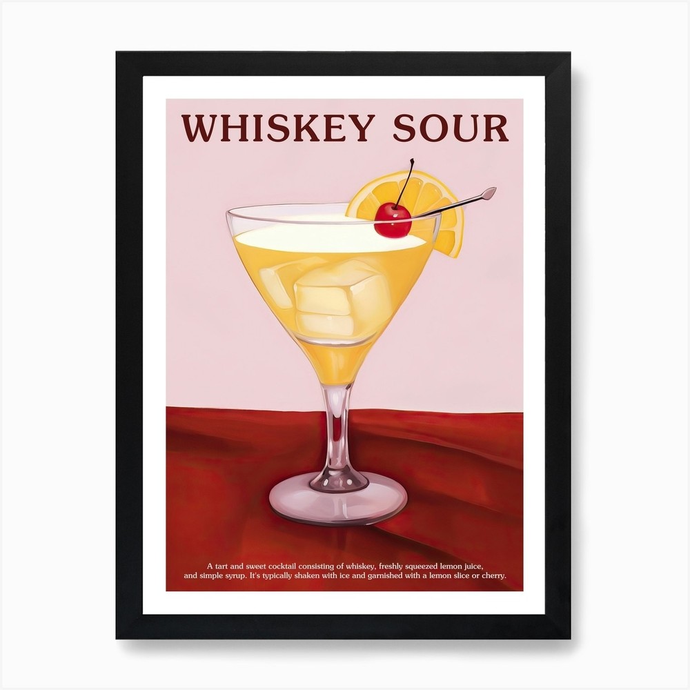 Whiskey Sour Cocktail Framed Wall Art Poster Canvas Print Bar Decor