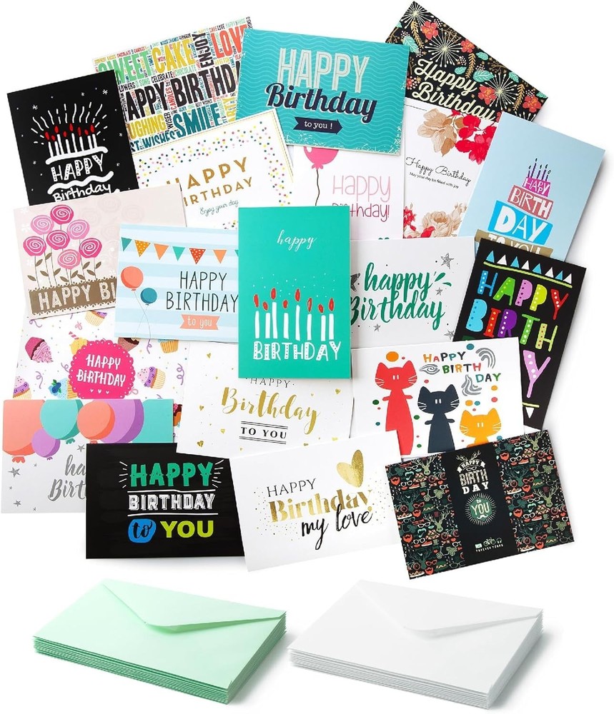 Mr. Pen Assorted Color Birthday Cards, 20 Pack, 4 x 6 Inches, Blank Inside, Incl