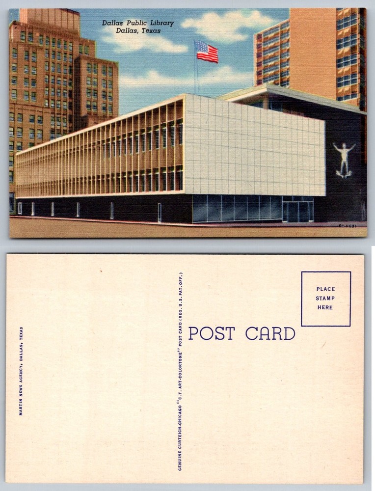 Dallas Public Library Texas 1956 Curteich C.T. Art-Colortone Postcard