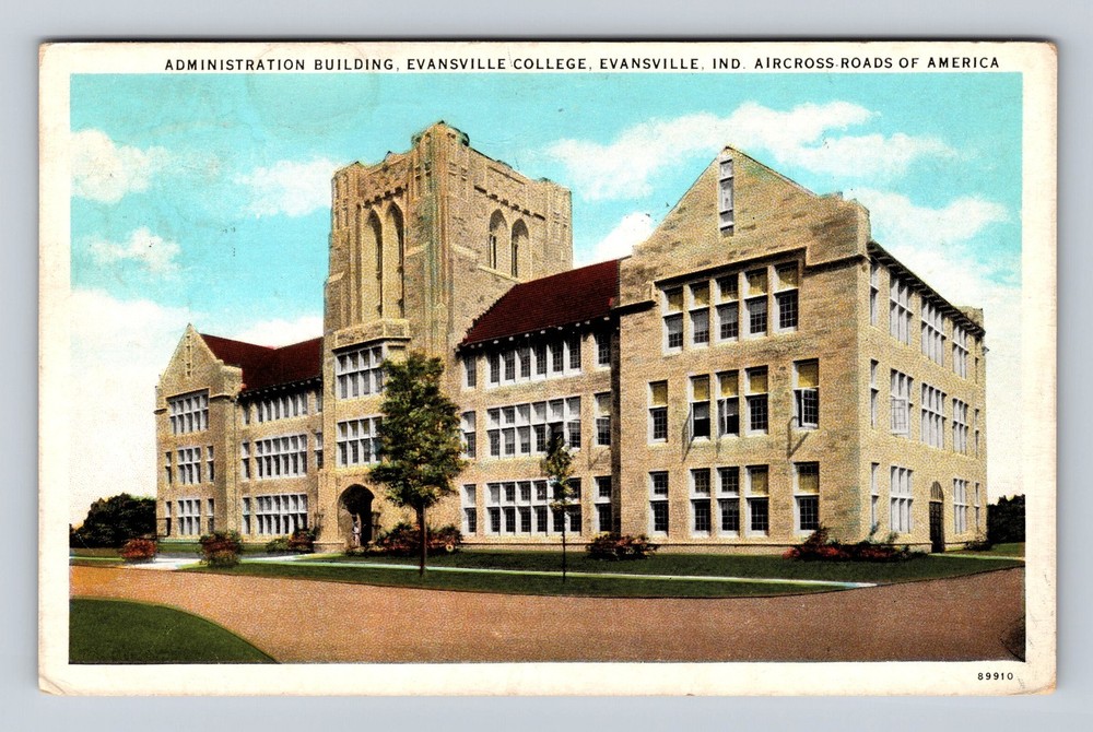 Evansville IN-Indiana Administration Building College Vintage c1930 Postcard