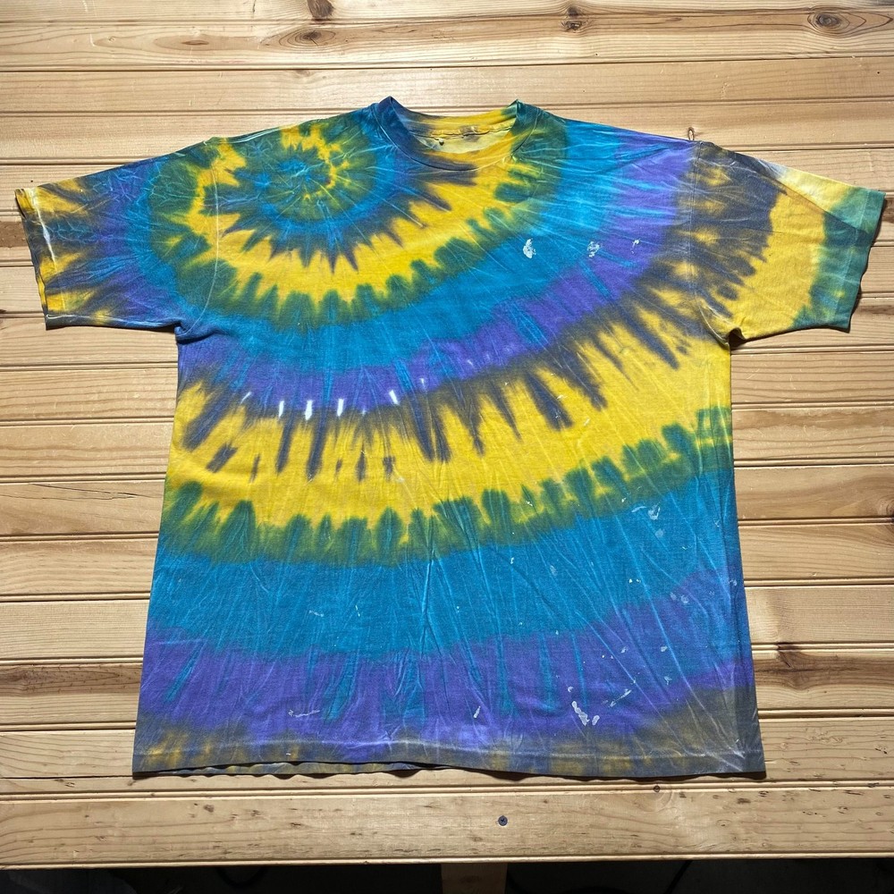 Vintage 90s Spiral Tie Dye Burst Psychedelic Hippie Grunge Festival T-Shirt - XL