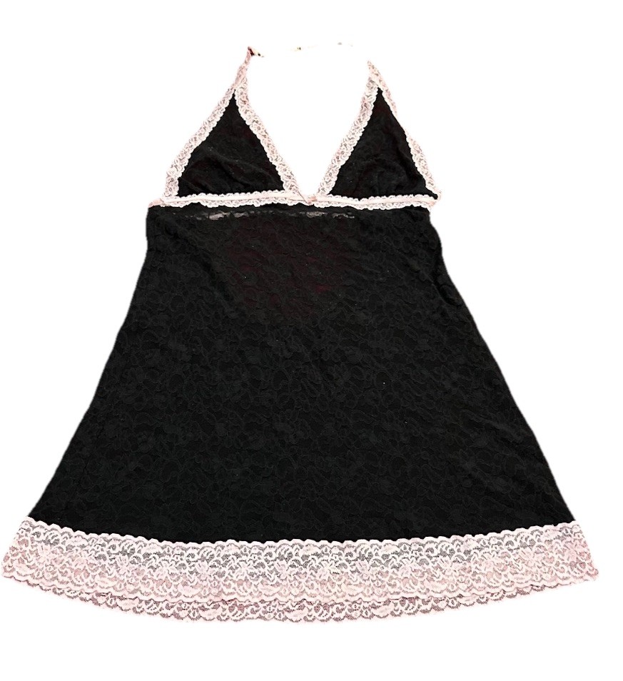 L Victoria’s Secret The Lacie Pink Black Chemise Slip Lingerie Size Large Sexy