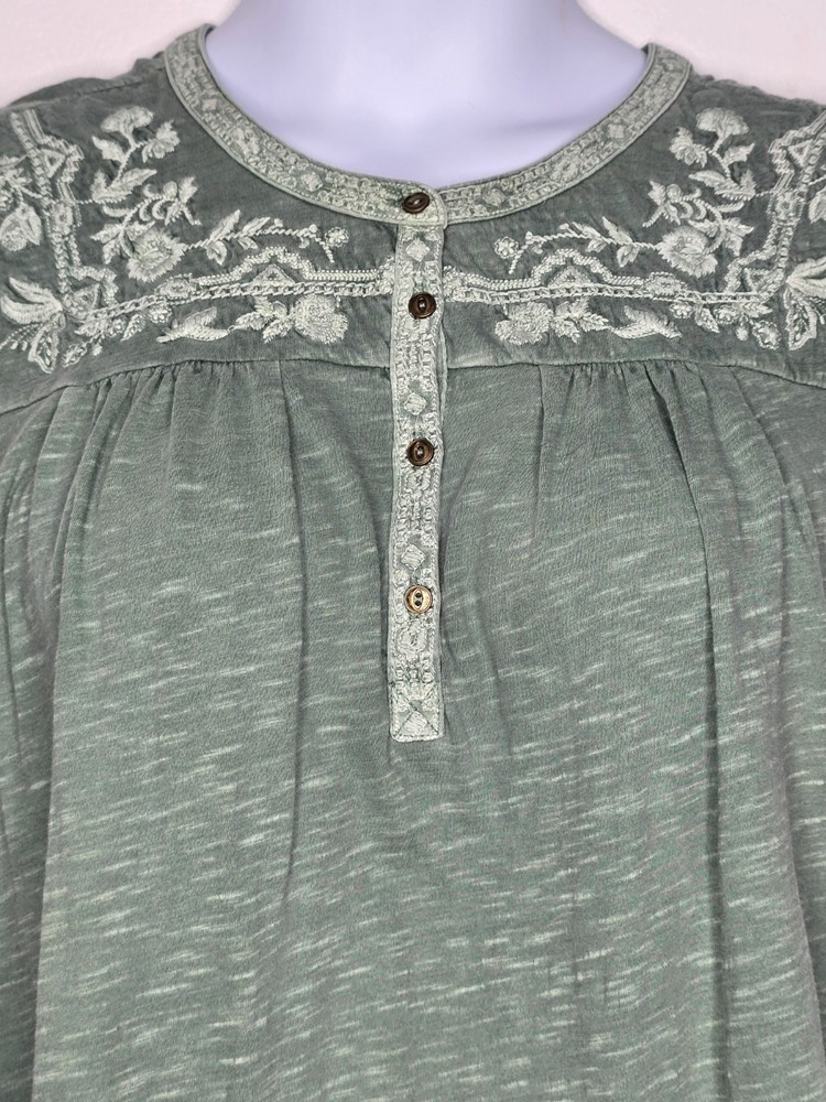 Lucky Brand Womens XL Top Shirt Blouse Floral Embroidery Sleeveless Green