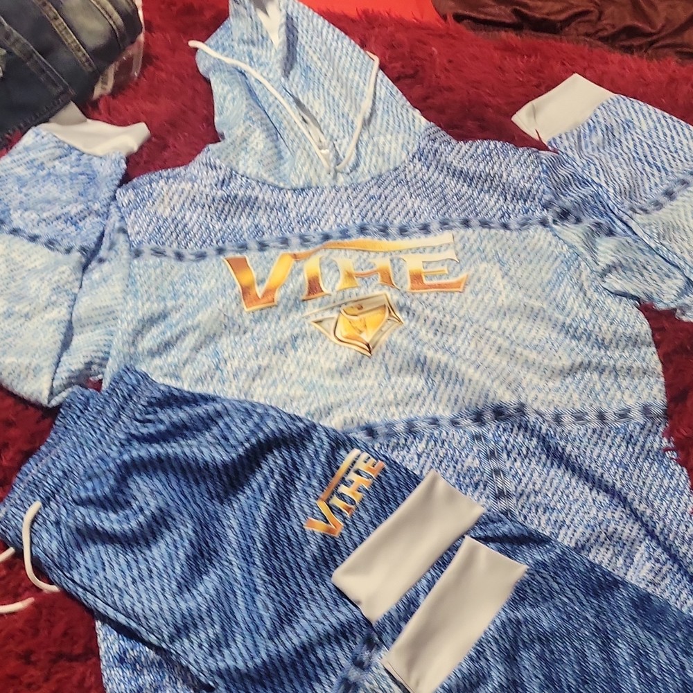 VITE Blue White Abstract Pattern Men's Tracksuit Hoodie Pants Set Logo Hooded L