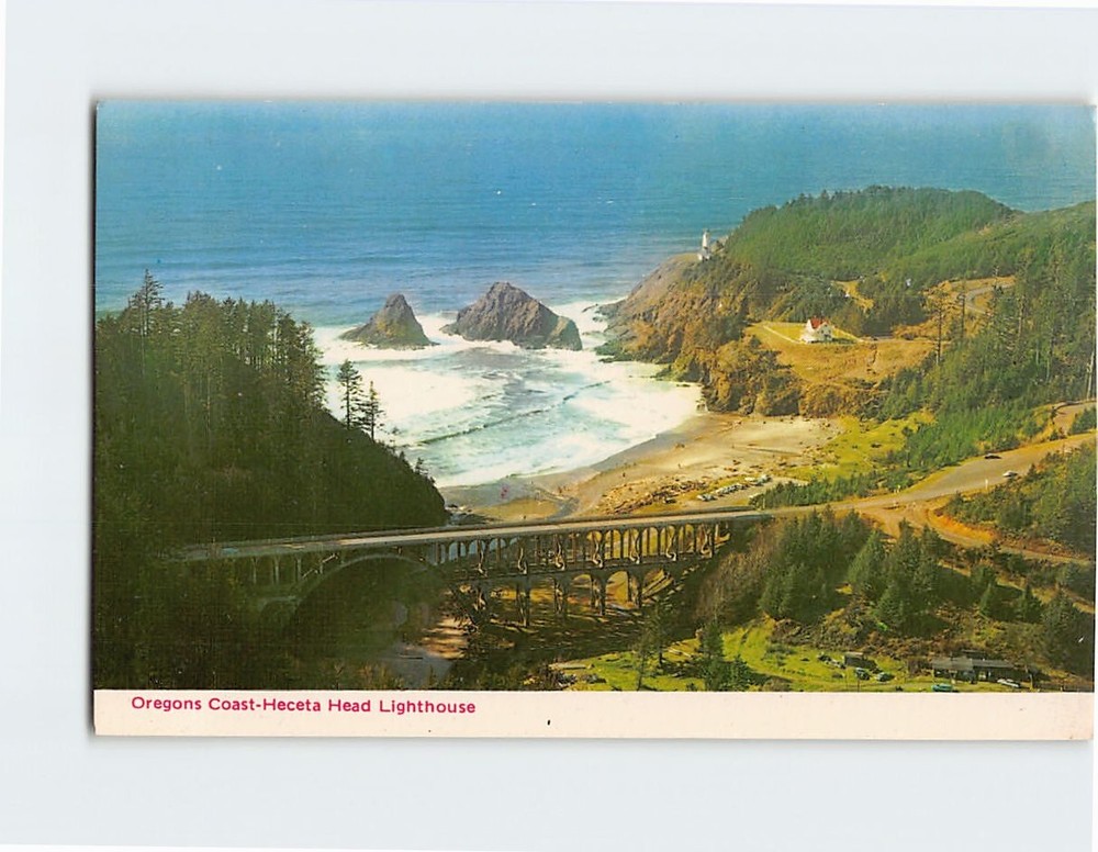 Postcard View of Heceta Head Lighthouse & Devil's Elbow State Park Oregon USA