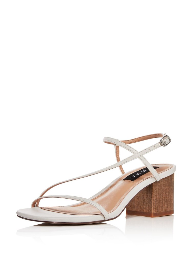 AQUA Womens White Strappy Amy Open Toe Block Heel Buckle Slingback Sandal 10 M