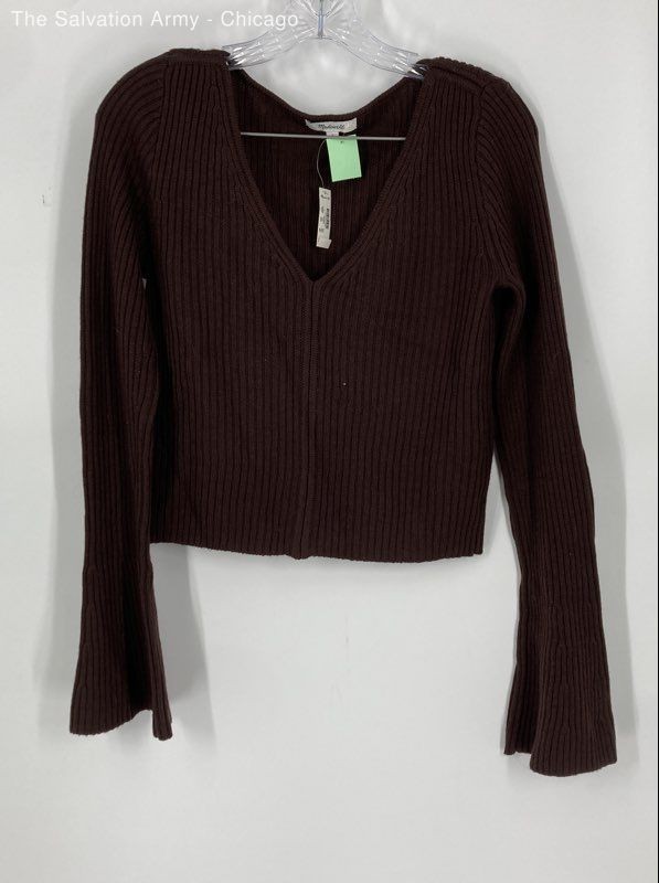 Madewell Womens Maroon V-Neck Long Sleeve Pullover Cropped Sweater Size L