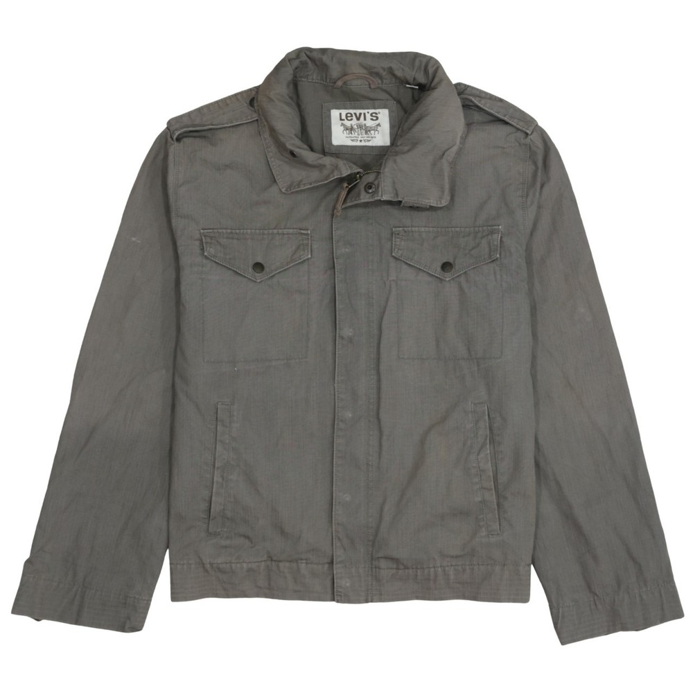 Levis Mens Military Jacket Grey Cotton Canvas Zip Front Epaulettes Pockets L