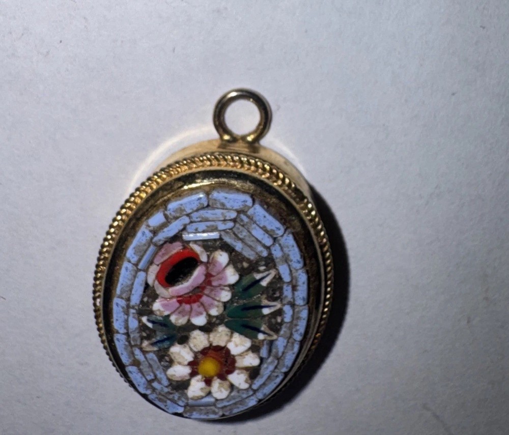 VINTAGE ITALIAN MICRO MOSAIC Pendant Floral Gold Tone ✅ Beautiful Pendant ✅