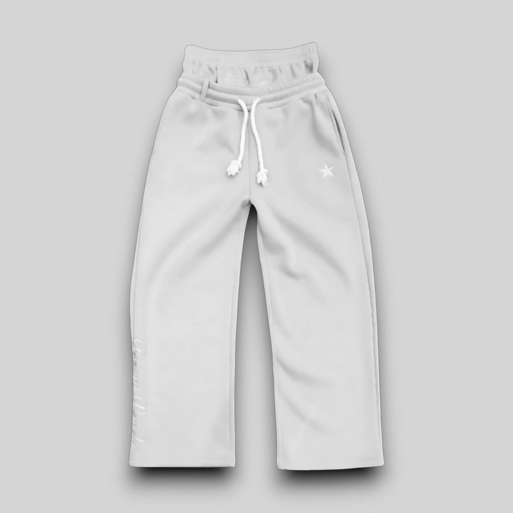 Men Light Gray Sweatpants Wide Leg Joggers Drawstring Streetwear Lounge Pants