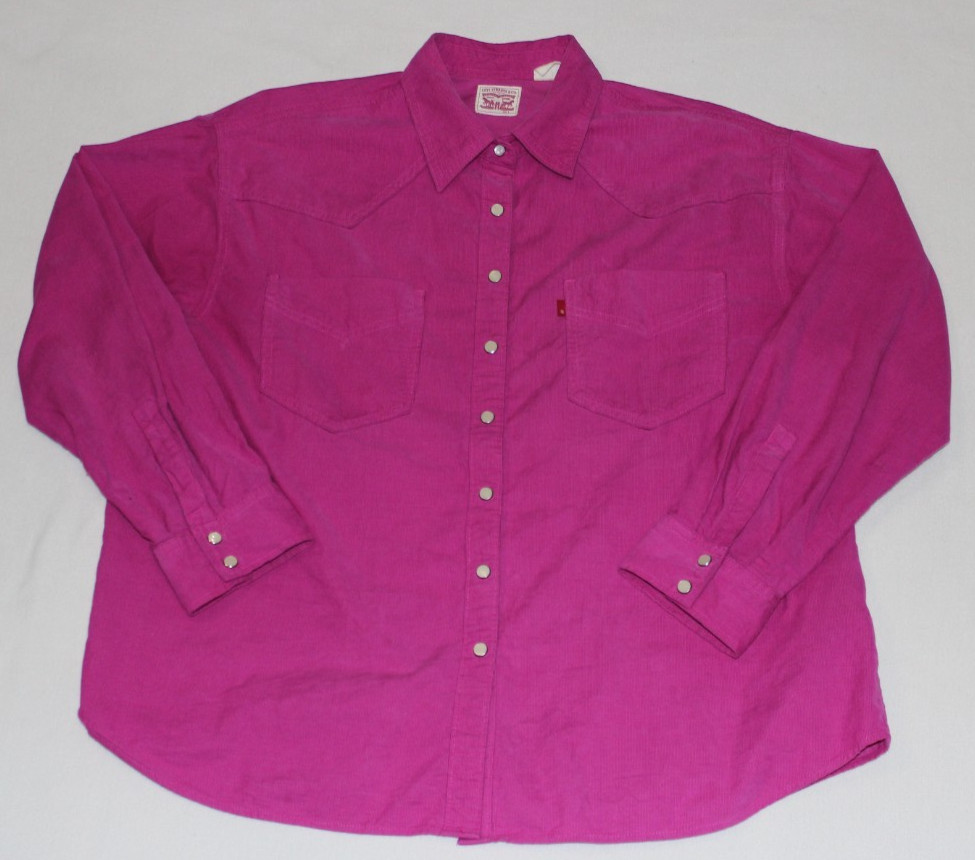 Levi's Corduroy Pearl Snap Shirt Women's Size L Pink Long Sleeve Western Cotton