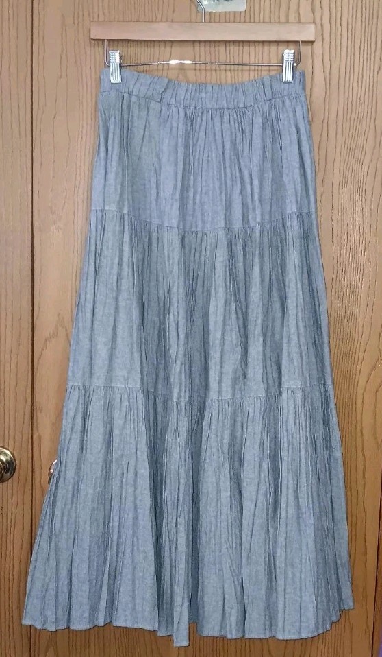 Vintage Desert West Maxi Hoop Skirt Womens One Size Gray Grey Tiered Pleated
