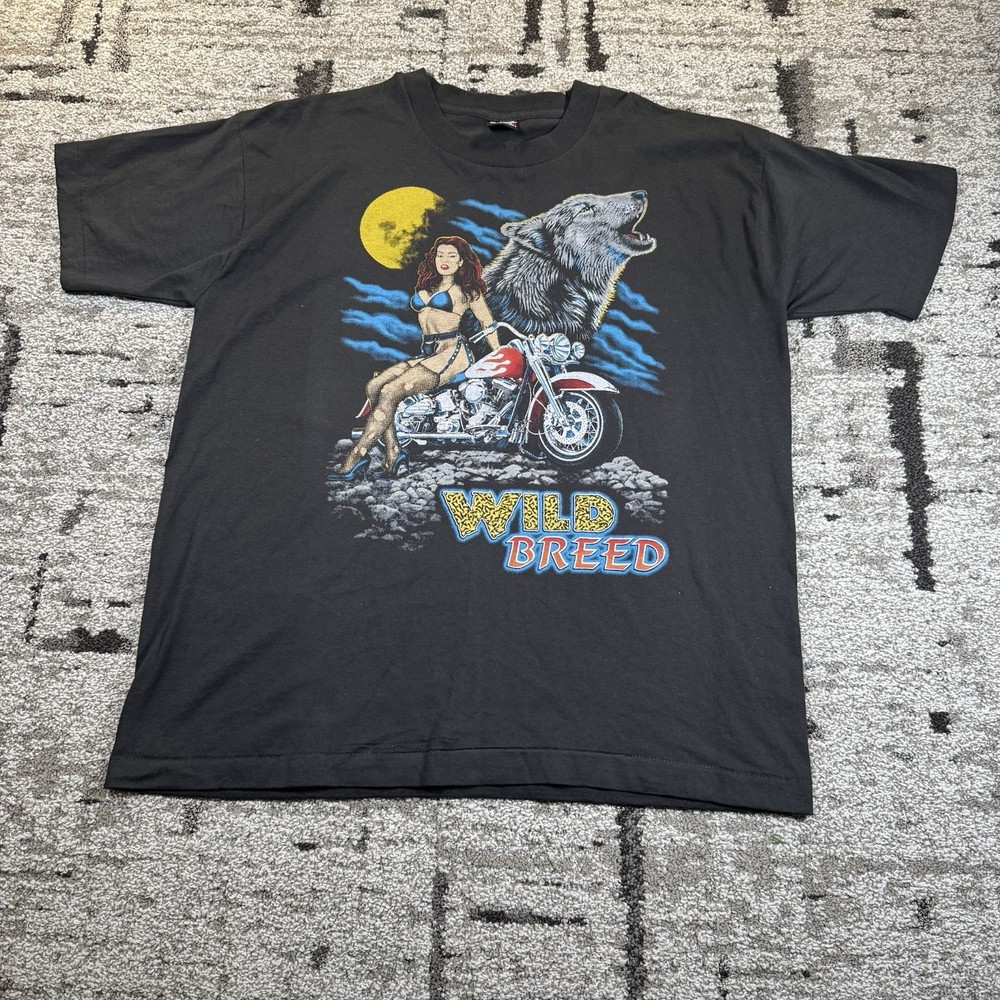 Vtg Wild Breed Biker Chick Motorcycle T Shirt Sz XL FOL BEST USA Single Stitch