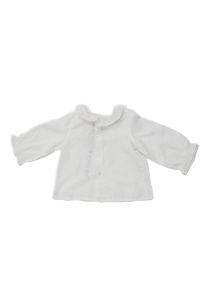 Bonpoint Girls Button Back Long Sleeve Lace Collared Shirt White Cotton Size 6MFree Shipping in US $100+ Orders | $6.95 Orders Below