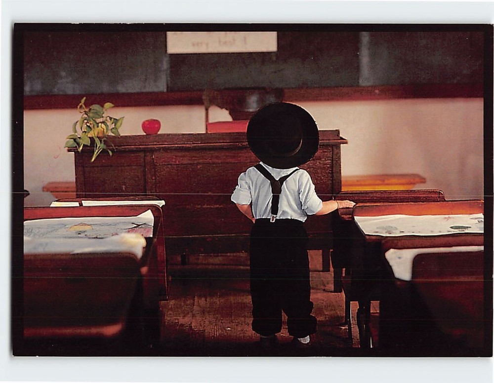 Postcard A Young Scholar Ponders the Halls of Amish Academe Pennsylvania USA