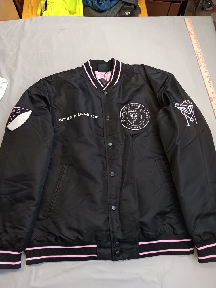 Inter Miami CF Mens Black Bomber Jacket Size Large Full Snap NWT