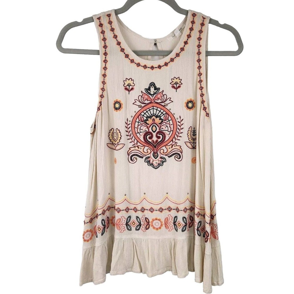 Taylor & Sage Womens Medium Sleeveless Embroidered Ruffle Studs Boho Top