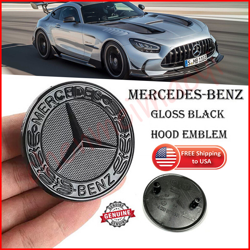 OEM Gloss Black Laurel Wreath Hood Badge for Mercedes CLA E CLS SLK
