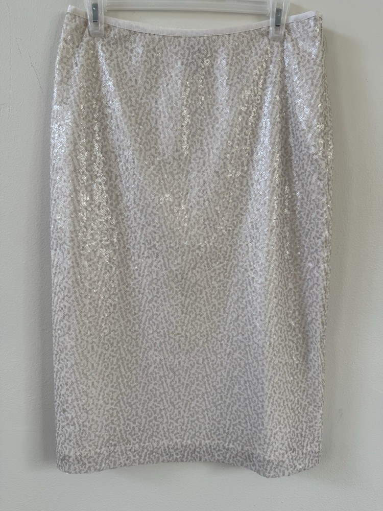 Chico's Women’s White Sequins Lined Pencil  Skirt Sz 0.5 USA: 6