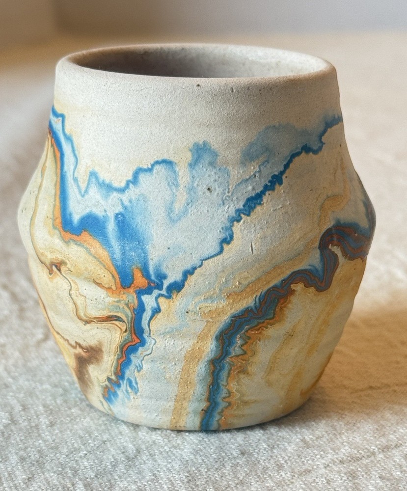 MCM Nemadji Mini Swirl Pottery USA Native American Vase Orange Green Blue