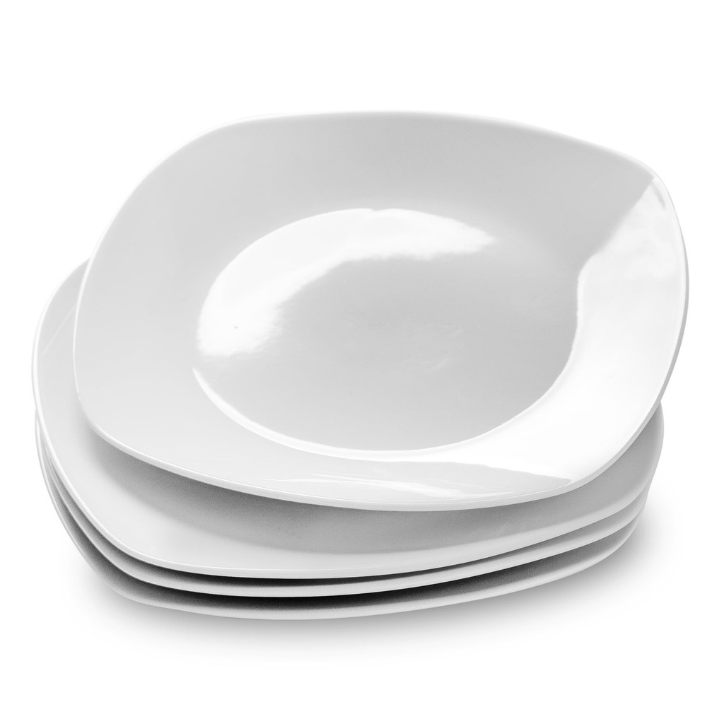 Ceramic White Dinner Plates Set of 4, Porcelain Square 7.5 inch Dessert Dishe...