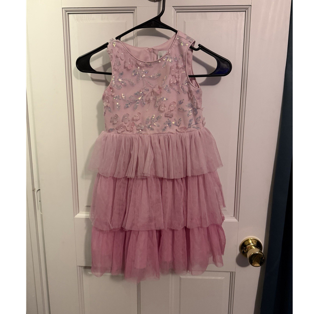 Girls Size 6x/7 Pink Sleeveless Sequin Bodice Layered Tulle Tutu Party Dress