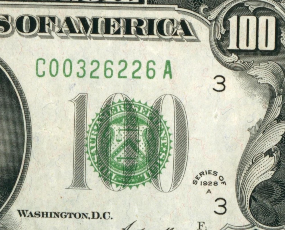 **6 Digit** $100 1928 (( Dark Green Seal )) Federal Reserve Note ** Currency