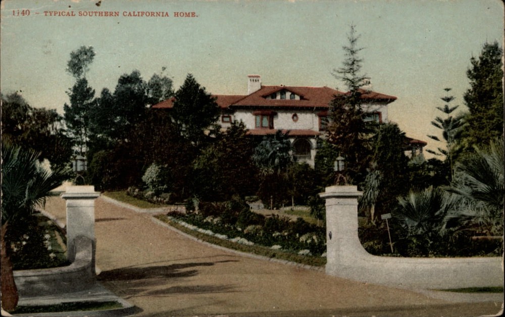 California home entrance gate Edward Mitchell c1910 vintage postcard