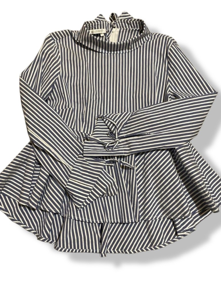 Made in Italy NARACAMICIE Striped Peplum Blouse Blue White Size S Top