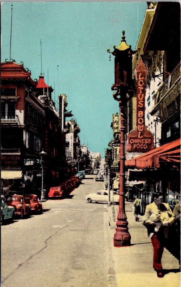 Dr Jim Stamps Chinatown San Francisco Vintage Postcard with Lotus Bowl Sign