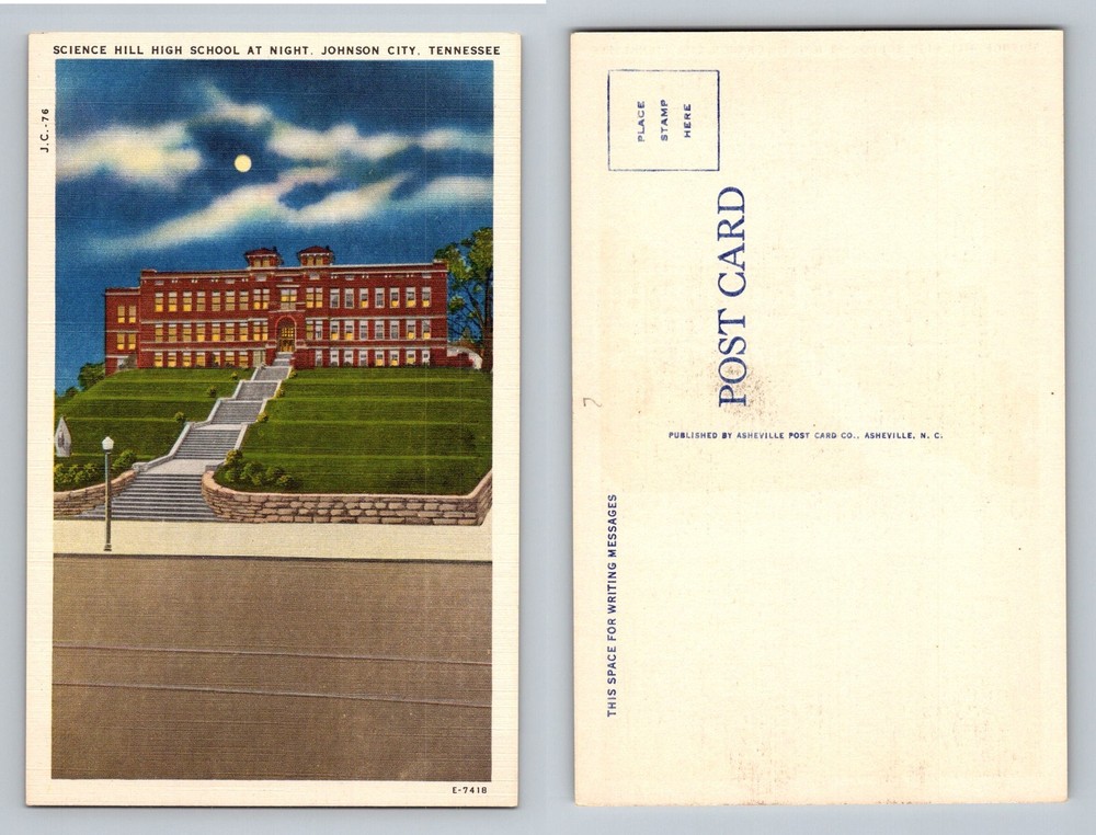 Johnson City, TN-Tennessee, Science Hill High School Night View Vintage Postcard