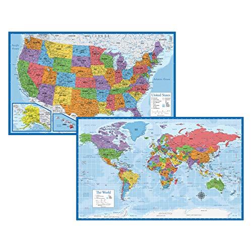 Laminated World Map & US Map Poster Set - 18