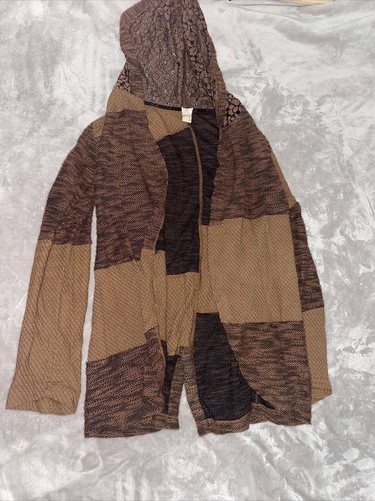 Gimmicks By BKE Brown Open Front Cardigan Size Small Boho Hooded
