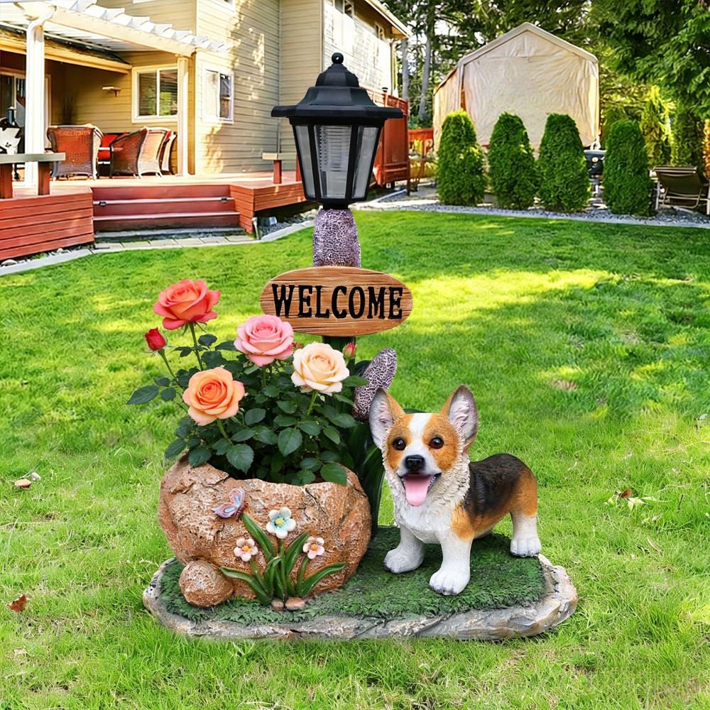 Corgi Dog Planter Garden Decor Resin Statue Succulent Flower Pot Indoor