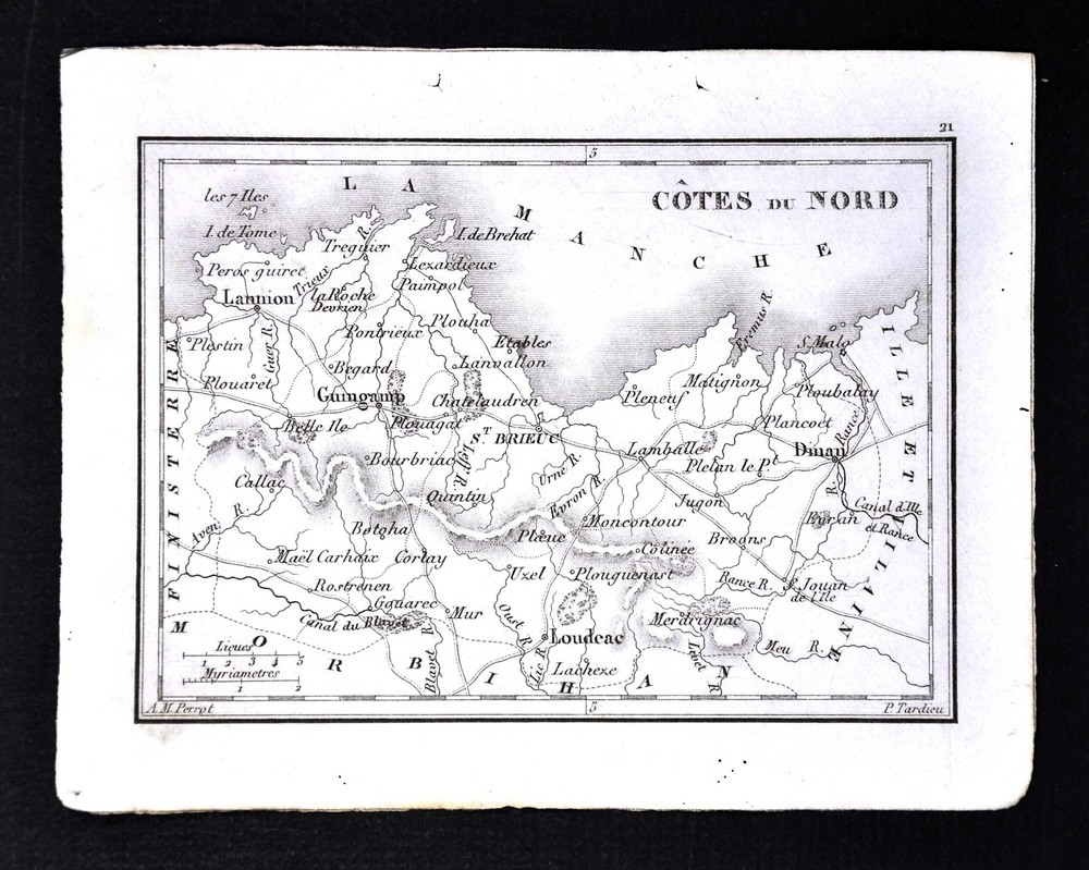 1833 Perrot Tardieu Miniature Map - Cotes Du Nord Gumgamp Brieuc Dinan - France