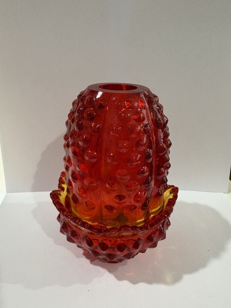 Vintage Fenton Ruby Red Amberina Hobnail Fairy Lamp Candle Holder GLOWS UNDER UV