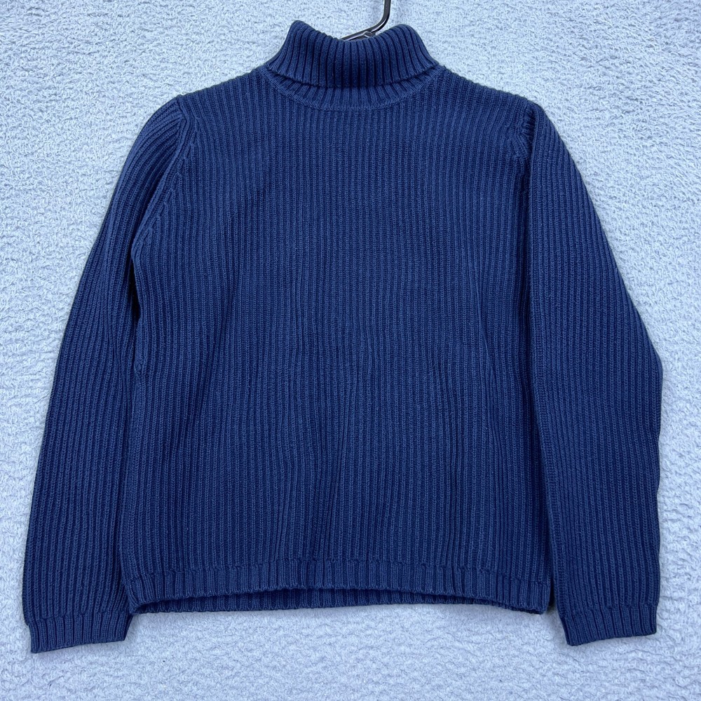 LL Bean Women's Sweater M Blue Ribbed Knit Turtleneck Pullover Cozy Australia